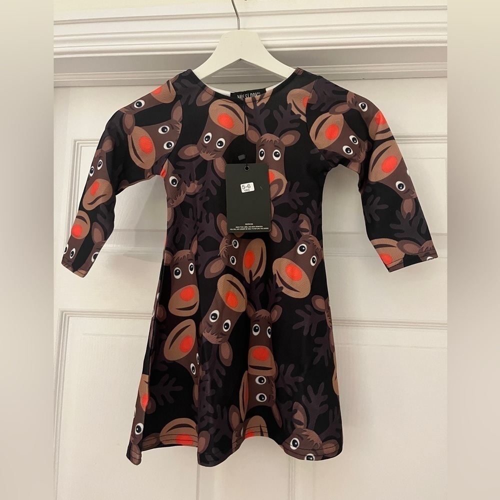NWT Misslook Christmas dress Rudolph pattern size 5-6 years